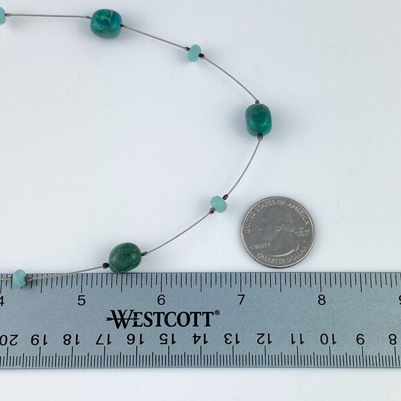 Silpada Chrysocolla Bead Wire Necklace | Vintage Sterling Silver 925 | 16" N1888 - Picture 5 of 5